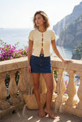 Apricot Ribbed Cut-out Short Sleeve Top with Front Tie Detail - Short sleeve tops - Photo 18