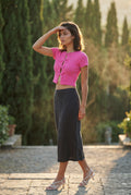 Pink Ribbed Cut-out Short Sleeve Top with Front Tie Detail - Short sleeve tops - Photo 21