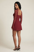 Wine Red Wine Red Lace Sleeve Sweetheart Mini Dress - Photo 2
