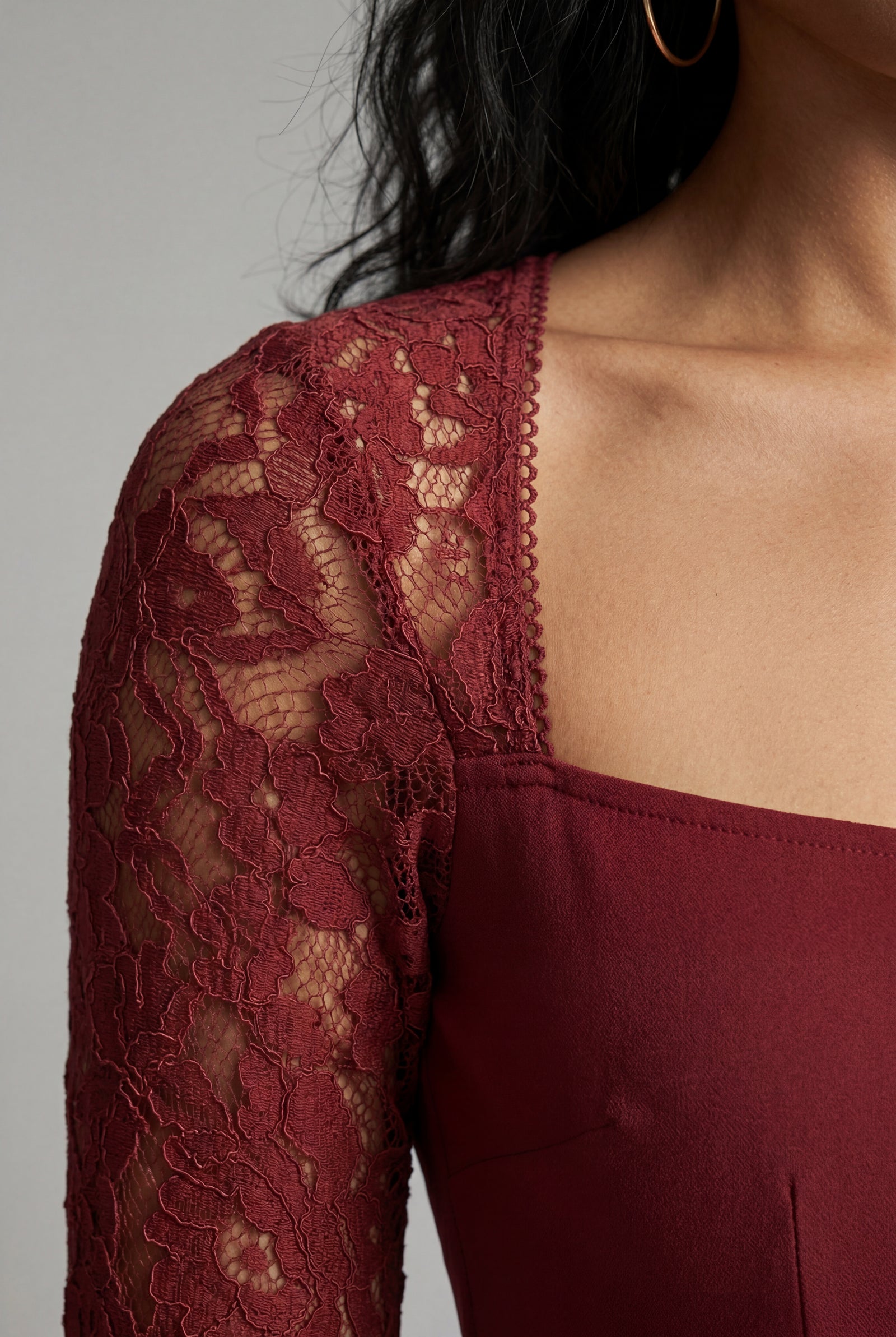 Wine Red Wine Red Lace Sleeve Sweetheart Mini Dress - Photo 3