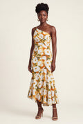 Yellow Asymmetrical One-shoulder Floral Print Midi Dress - Photo 19
