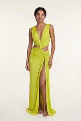 Yellow Chartreuse Twist-front Cut-out Maxi Dress with High Slit - Photo 1