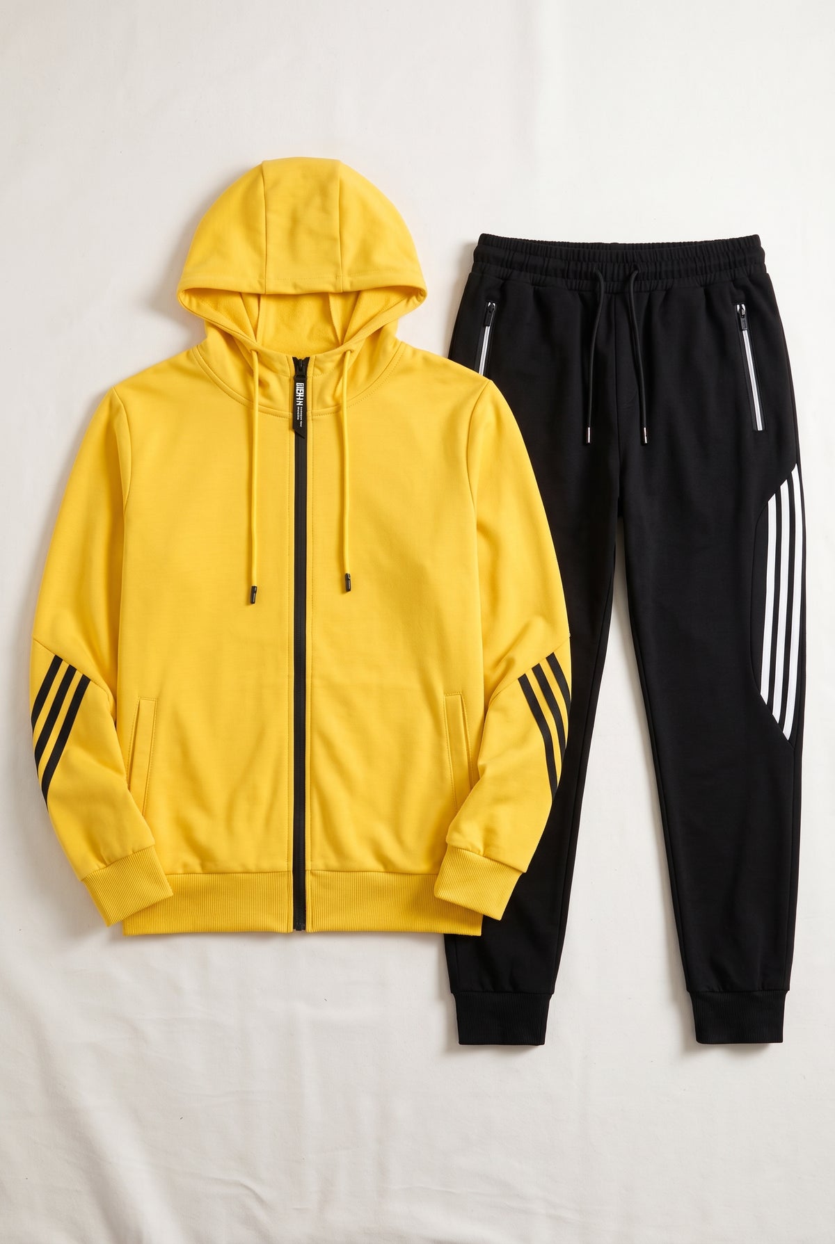 Contrast Stripe Tracksuit Set in Yellow — studio front