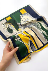 Yellow Equestrian Print Square Scarf with Rolled Edges - Square scarves - Photo 1