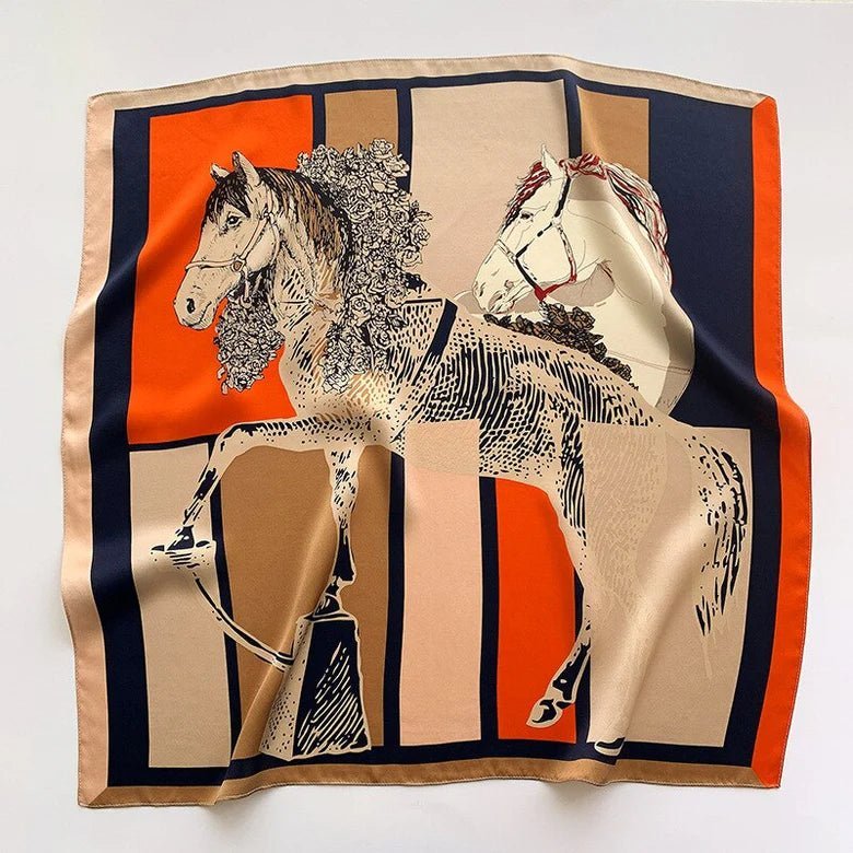 Equestrian Print Square Scarf with Rolled Edges - Square scarves - Photo 4