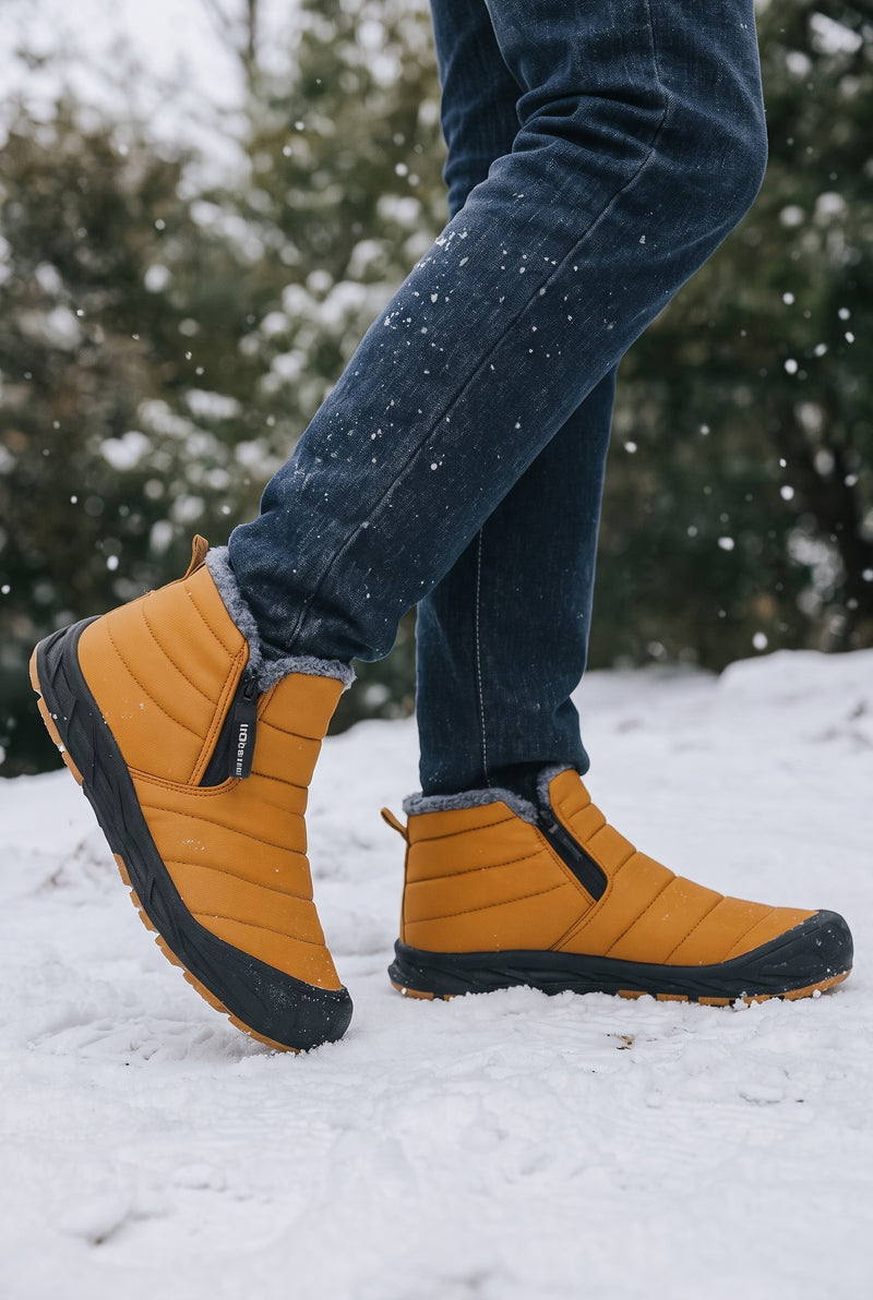 Faux-Fur Lined Winter Boots in Yellow — studio angle