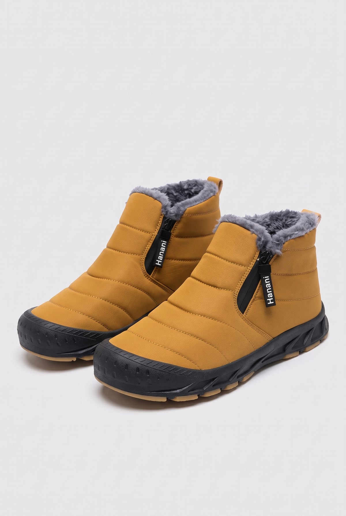 Faux-Fur Lined Winter Boots in Yellow — studio front