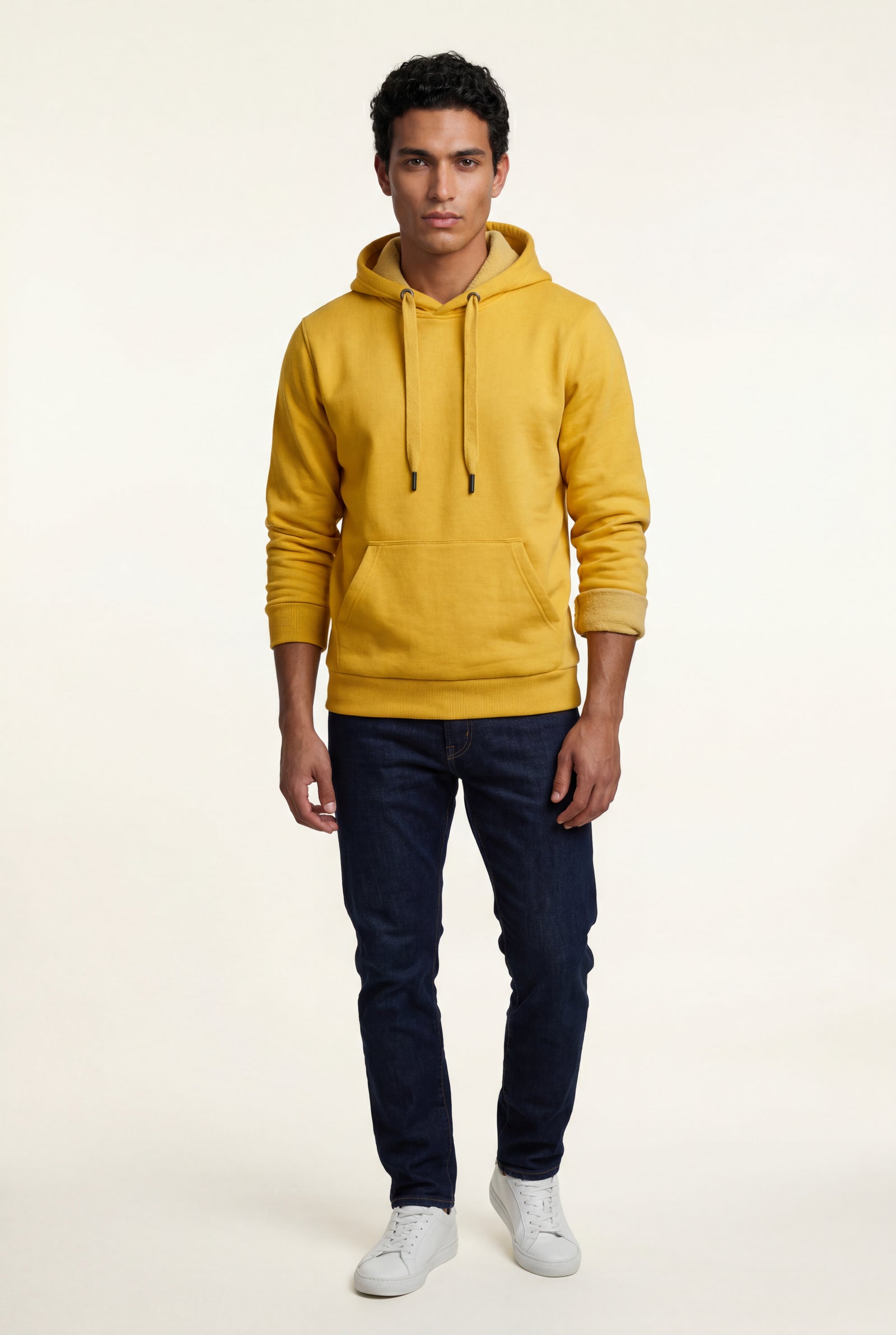 Yellow Lined Regular Fit Pullover Pocket Hoodie - Fleece lined hoodie - Photo 10