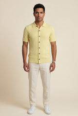 Yellow Pale Yellow Ribbed Button Front Polo Shirt - Polo shirts - Photo 1