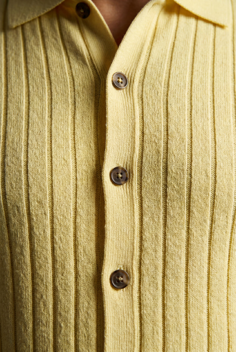 Yellow Pale Yellow Ribbed Button Front Polo Shirt - Polo shirts - Photo 3