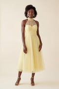 Yellow Pleated Halter Neck Midi Dress with Open Back Detail - Halter neck dress - Photo 16