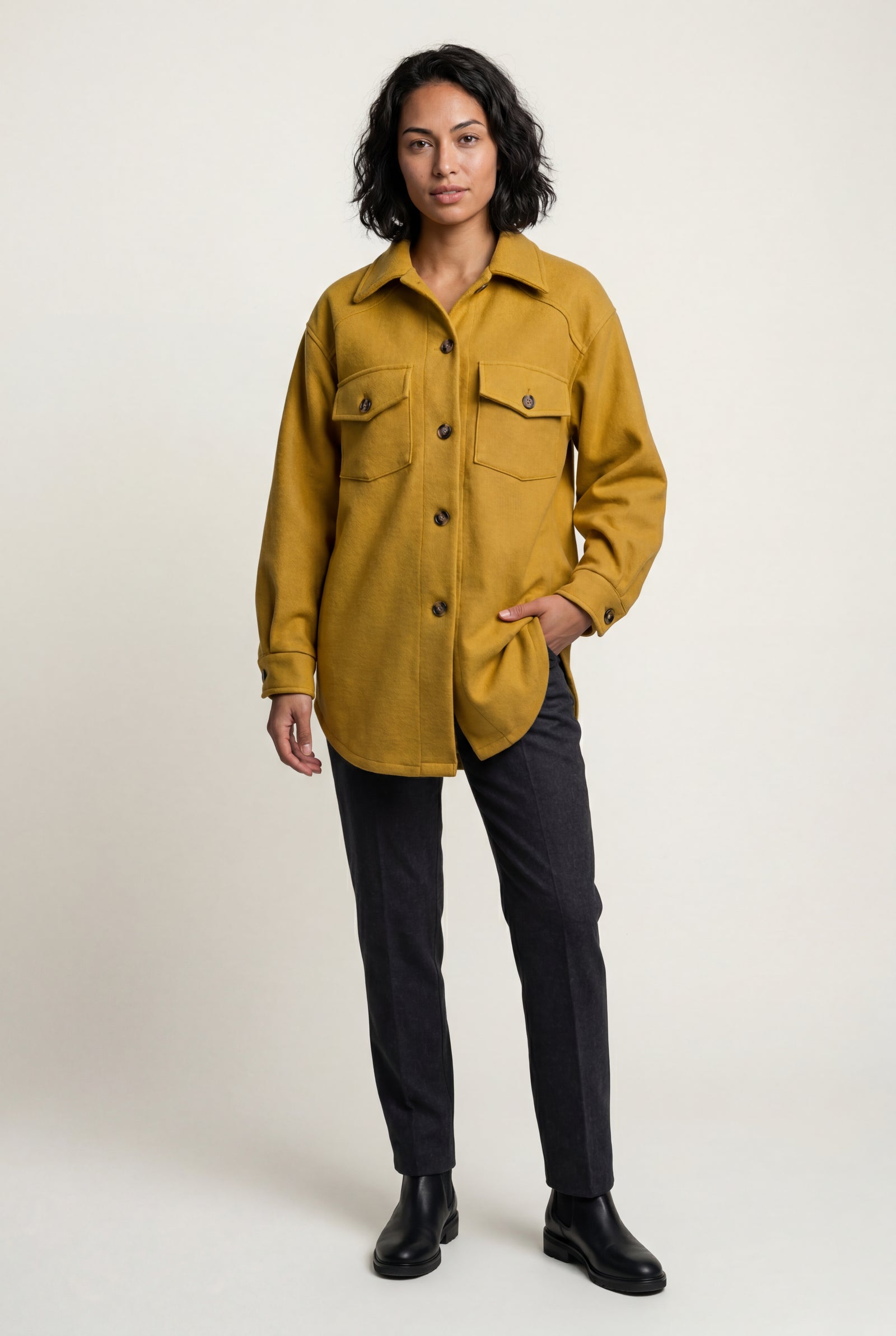 Yellow Relaxed Button-front Utility Jacket with Flap Pockets - Button jacket - Photo 16