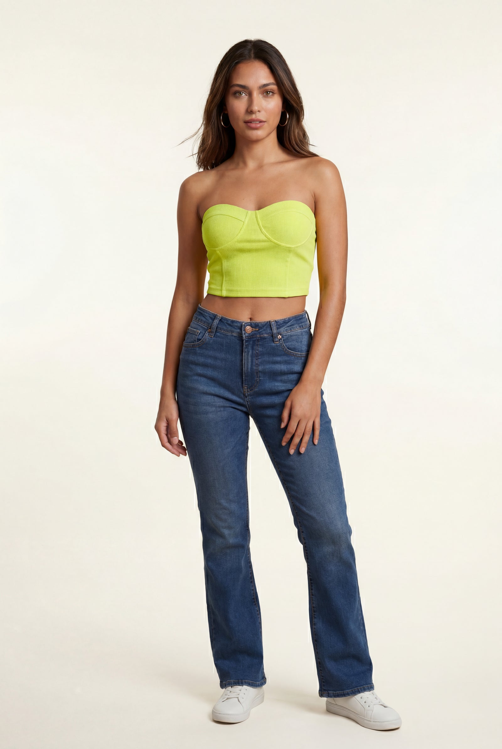 Yellow Ribbed Bustier Strapless Crop Top with Cup Seaming - Strapless crop tops - Photo 15