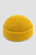 Ribbed Knit Dome Beanie in Yellow — studio front
