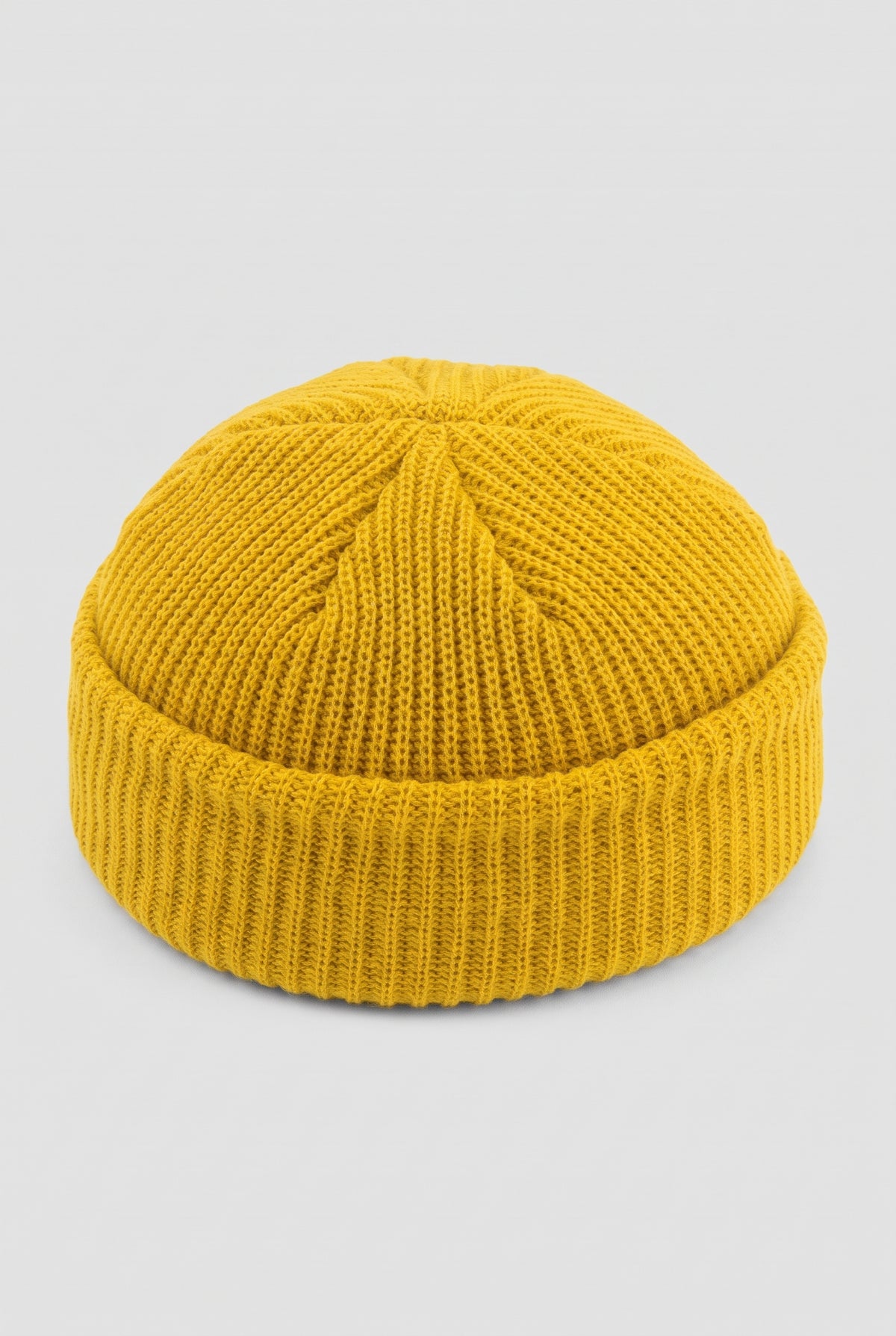 Ribbed Knit Dome Beanie in Yellow — studio front