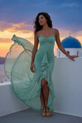 Mint Green Ruched Asymmetric Hem Maxi Dress with Ruffle Trim - Photo 15