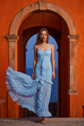 Baby Blue Ruched Asymmetric Hem Maxi Dress with Ruffle Trim - Photo 23