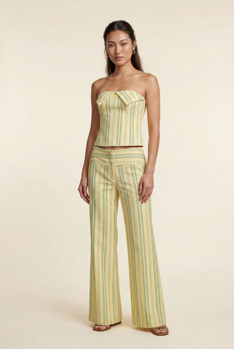 Yellow Striped Halter Neck Two Piece Set with Wide Leg Pants - Photo 3