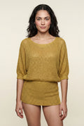 Yellow Textured Relaxed Fit 3/4 Sleeve Knitted Sweater - Photo 6