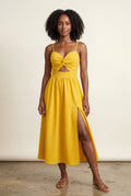 Yellow Twist-front Cutout Midi Dress with Side Slit - Photo 31