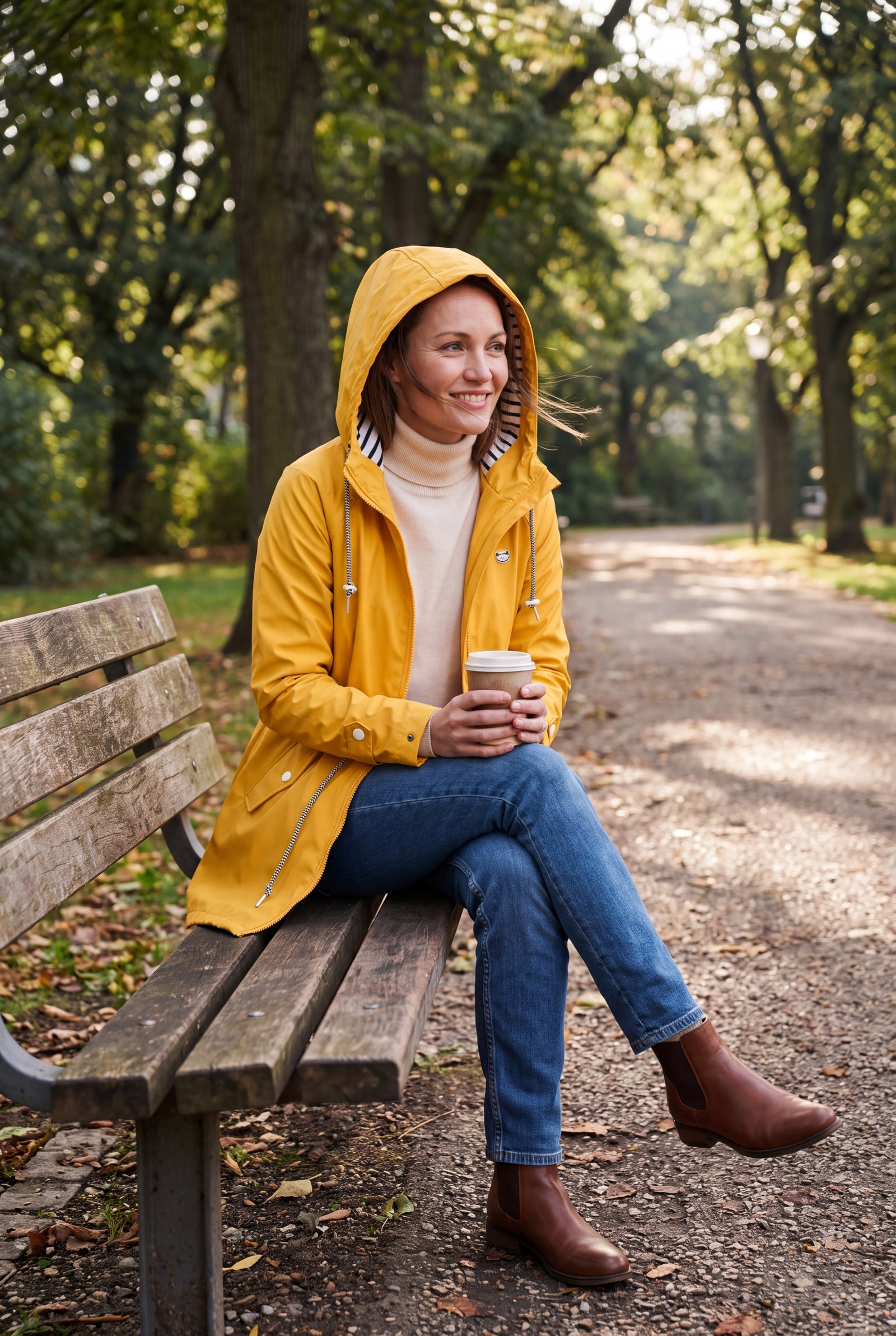 Women's Hooded Jacket Relaxed Fit in Yellow — secondary lifestyle